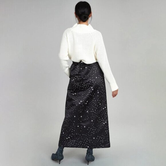 NWT Maska Mode black & white star print voluminous maxi skirt, M - Picture 3 of 11
